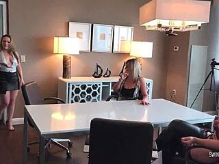 Blonde and Brunette Lesbo Swingers Fuck Strap-On in Wild Foursome