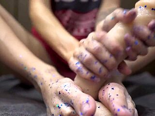 Babe's Sensual Footjob On Rubber Cock.