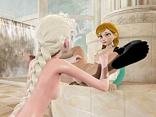 Frozen lesbian scene with Elsa and Anna in 3d porn