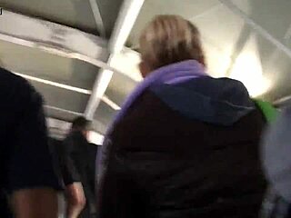 Touching the brown nylon jacket of the chubby girl pt 1