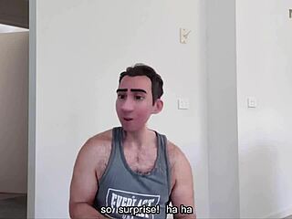 Step gay dad, the kickboxer, remembers 80s movies turning him on, now grown with fat juicy cock to try fetish play.