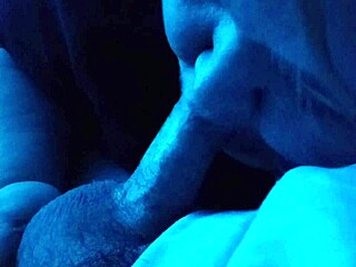 Special sex scene with a blue light theme with a cum swallowing blowjob