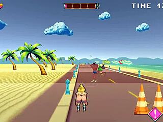 roller babe hentai ep 2: outdoor bdsm with muscular guys on beach. public domination awaits!