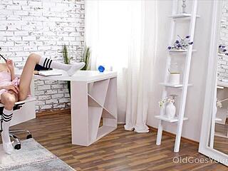 Old Man Spices Boring Lesson With Slim Young Babe's Blowjob