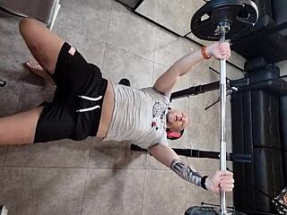 Muscle worship and dirty talk in a hot shower scene