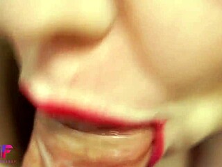 Does This Babe Give The Best Blowjob With Red Lips Close-Up?