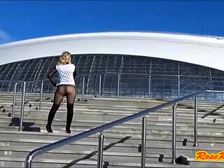 Blonde Flashes Panties In Olympic Park Sochi 2014