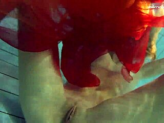 Nastya Strips Bikini Showing Petite Nude Brunette Body In Outdoor Pool