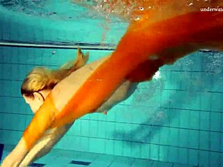 Nastya Strips Bikini Showing Petite Nude Brunette Body In Outdoor Pool