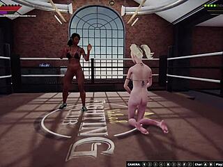 Dela battles Bree in naked 3D wrestling. Their rough catfight ends with face sitting!