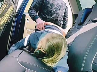 Beautiful woman gets fucked in a car and has her clothes ripped
