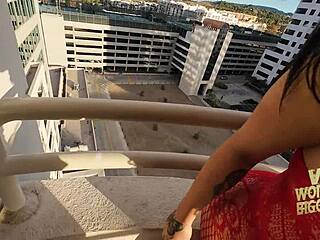 Big cocks cum on Latina's ass in public domination