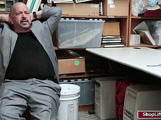 hey, that mall cop is drilling a teen shoplifter's tight pussy with his monster cock in the office 😏💦