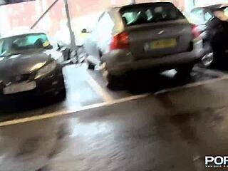 british petite babe flashes perky tits and pisses in public reality scene