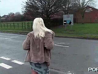 british petite babe flashes perky tits and pisses in public reality scene