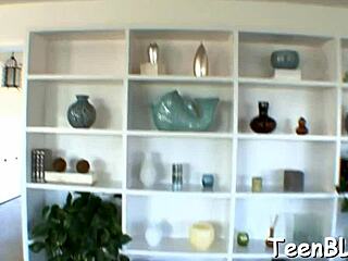 I watch gorgeous teen rub pussy before wild blowjob