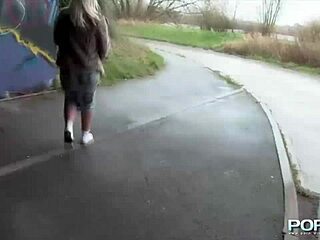 british petite babe flashes perky tits and pisses in public reality scene