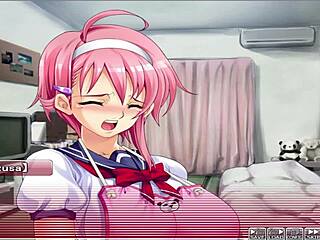 In the apartment of love episode five, he gropes her in the anime hentai game.