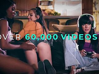 Horny milf Shalina Devine gets assfucked by two petite blondes