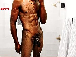 Straight black guy gets a solo shower at his gay friend’s house