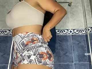 Stepmom's Big Booty Caught on Bathroom Cam