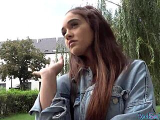 Crazy brunette slut with natural tits banged hard outdoors in public