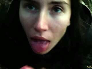 Young Russian girl gives a blowjob in German forest