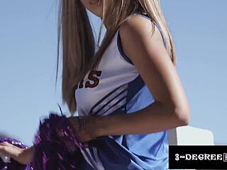 Blonde Latina Cheerleader Gets Pigtails Pulled for Rough Face Fucking