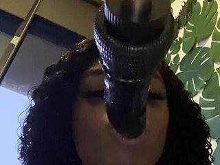 Amateur gay black's solo masturbation scene with a throat training toy