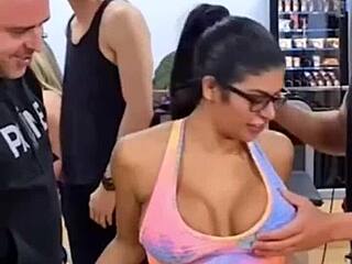 Wild gym orgy with horny girls moaning and sucking big cocks