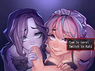 Harem girls compete in a blowjob contest in 3D