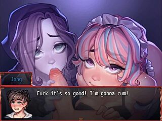 Harem girls compete in a blowjob contest in 3D