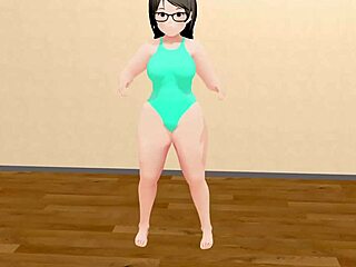 Kyo dances with curvy plump animation girl.