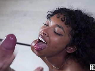 Black beauty gets white cock deepthroat and anal