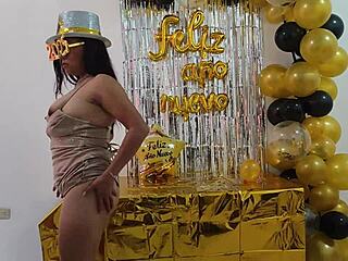 Shaved pussy MILF in hot action on New Year's Day