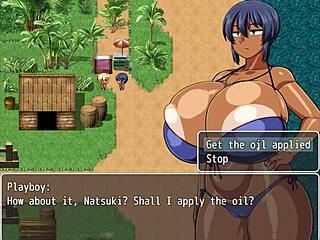 Tanned Natsuki in Hentai Game: Hot Beach Oil Massage