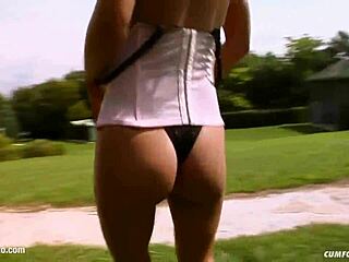 Caroline de jaie gives many blowjobs for a group to receive bukkake end