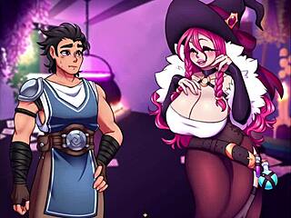 Halloween babe's big tits in 3D hentai game