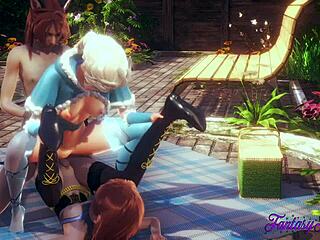 hey, check elsa & anna in frozen hentai threesome fingering!
