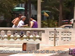 Mindy with gigantic tits strips fully nude in public for a daring outdoor tease