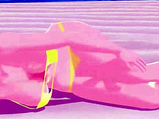 Emma, a blonde anime character, tries on micro bikinis at the beach