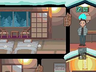 Hentai game featuring pixel art with three horny girls