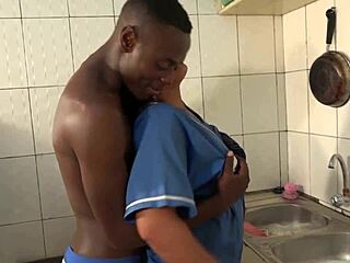 Hot kitchen action with neighbors and African porn stars