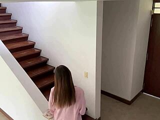 Sensual secretary seduces client and his fiancée in kitchen