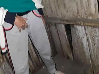 Caught neighbor masturbating in street toilet, joined her for lesbian fun