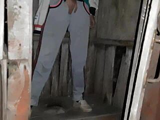 Caught neighbor masturbating in street toilet, joined her for lesbian fun
