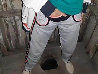 Hairy pussy neighbors caught in steamy public toilet encounter