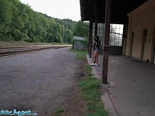 Public agent Mia Trejos has an orgasm while fucking her pussy with a dildo