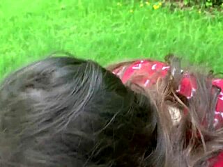 Beautiful amateur gives blow job to her best friend in the park