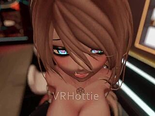 Young blonde in bar gives a great boobjob with a smile